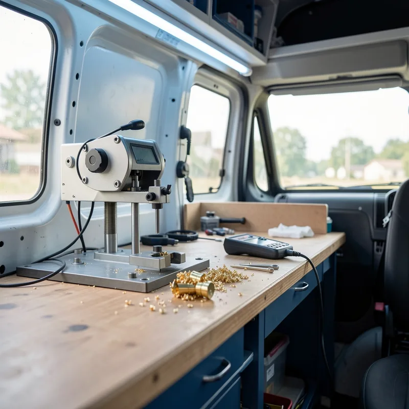 Poste de travail mobile avec machine à tailler les clés et outil de diagnostic branché