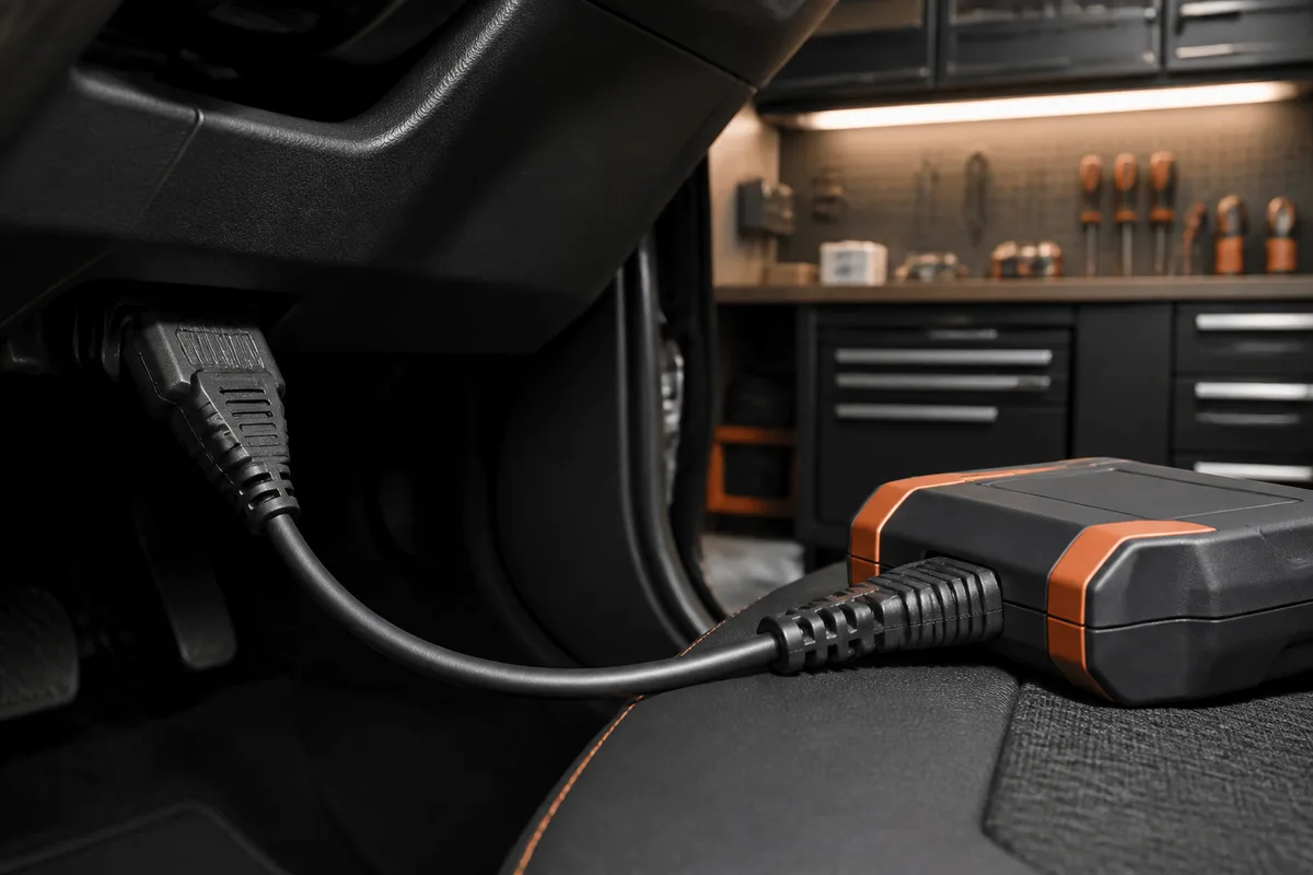 Boîtier de diagnostic automobile branché sur la prise de bord d&rsquo;un véhicule